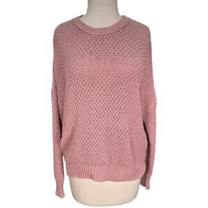 Madewell Womens Medium Pink Crochet Knit Cotton Open Knit Crewneck Coastal Boho
